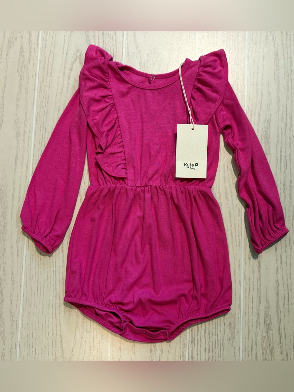 Kyte Baby Girls 3T Pink Bamboo Ruffle Bubble Romper Long Sleeve Boutique NWT